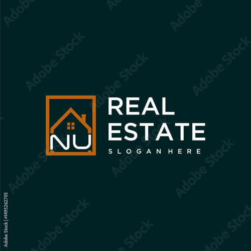 NU letter monogram logo creative home real estate in square style design