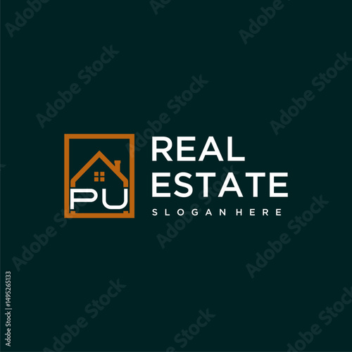 PU letter monogram logo creative home real estate in square style design
