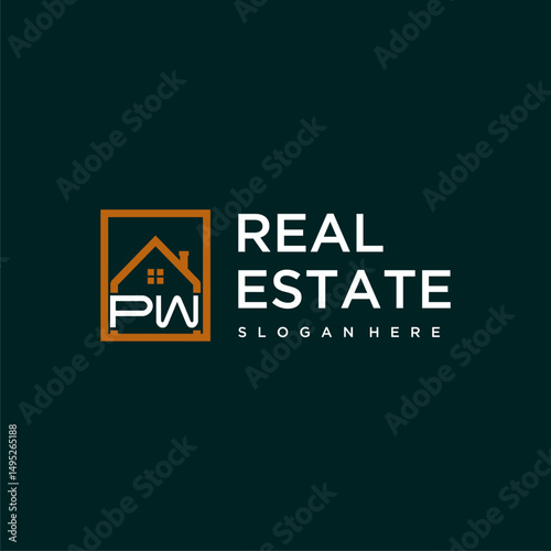 PW letter monogram logo creative home real estate in square style design