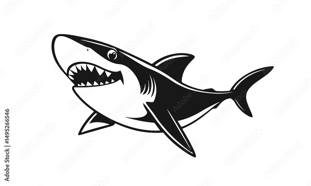 Obraz premium Aggressive shark illustration, cartoon predator, ocean animal design, dangerous sea creature