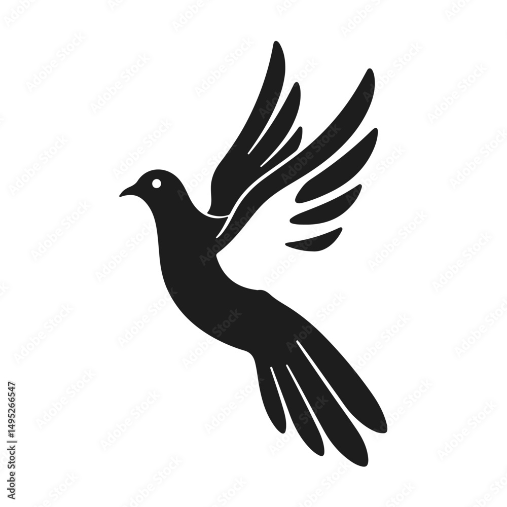 Fototapeta premium Dove logo, peace symbol, bird silhouette, flying pigeon, freedom icon, vector illustration 
