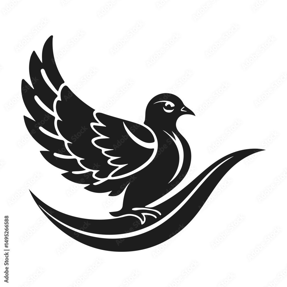 Fototapeta premium Dove logo, peace symbol, bird silhouette, flying pigeon, freedom icon, vector illustration 