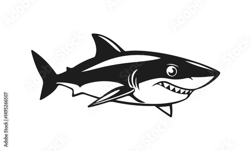 Aggressive shark illustration, cartoon predator, ocean animal design, dangerous sea creature