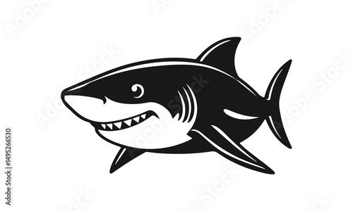 Aggressive shark illustration, cartoon predator, ocean animal design, dangerous sea creature