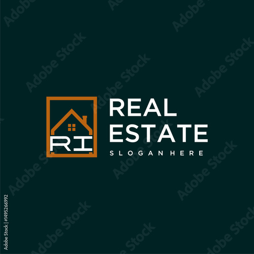 RI letter monogram logo creative home real estate in square style design