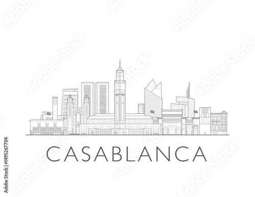 Casablanca, Morocco, cityscape illustration skyline drawing