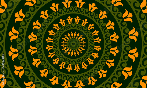 Abstract circle greek mandala ethnic pattern. Decoration green elements patterns.