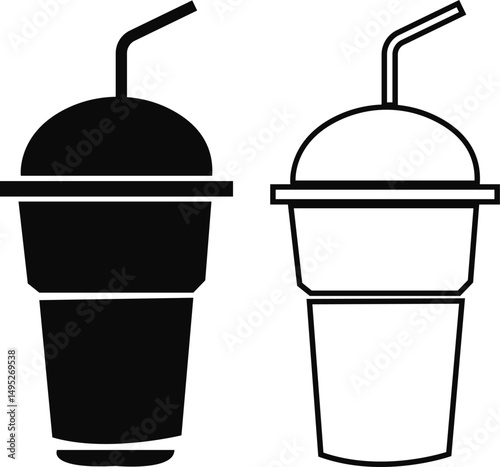 Coffee cup icons set black flat, outline styles. Paper cup logos template. Takeaway concept. Coffee house emblem, creative cafe vectors illustration symbols. Web site page, mobile app design elements.