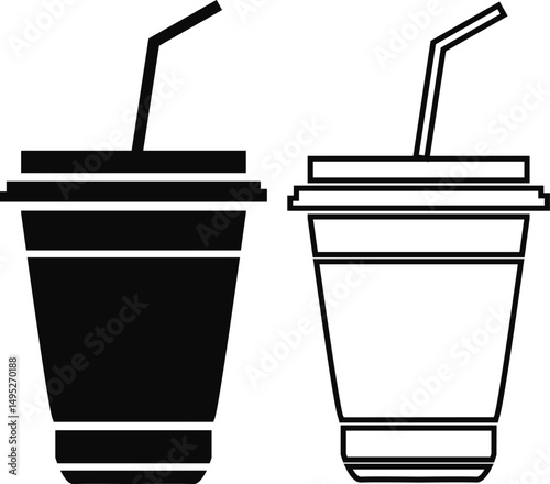 Coffee cup icons set black flat, outline styles. Paper cup logos template. Takeaway concept. Coffee house emblem, creative cafe vectors illustration symbols. Web site page, mobile app design elements.