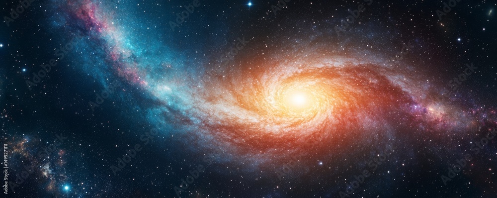 Obraz premium Vibrant Spiral Galaxy Cosmic Dust and Stellar Brilliance, space , astronomy