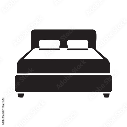 Modern bedroom bed icon illustration simple minimalist black and white design for interior