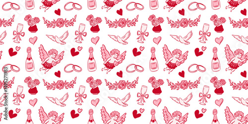 Romantic and lovely Pattern featuring Hearts along with Cupid Illustrations beautifully designed