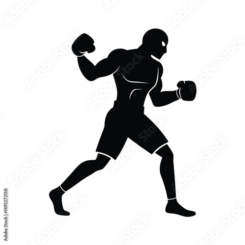 Silhouette of Boxer in Fighting Stance