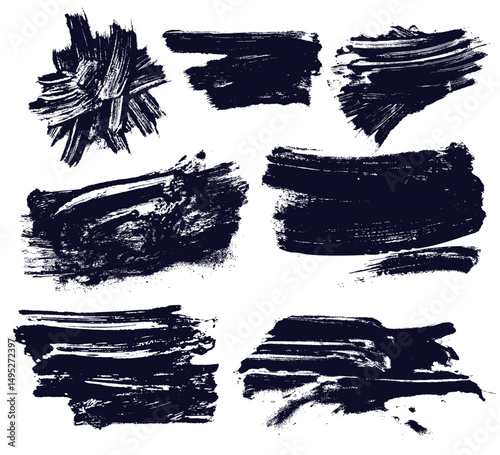 Set of chaotic and wavy black bold brush strokes. Brush drawn bold lines, thick calligraphy smears. Hand drawn art frames, banners and poster. Set of vector abstract ink thick smears.