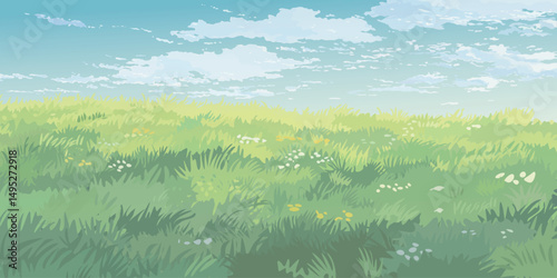 Nature landscape spring season with blue sky background graphic illustration. Pastel environment concept template.
