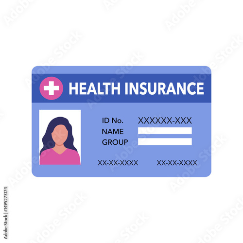 Health insurance card concept vector illustration on white background. Medical insurance card in blue color flat design.