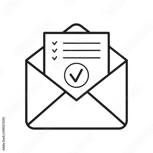 Vector illustration of an open envelope with a checklist and a checkmark symbol.