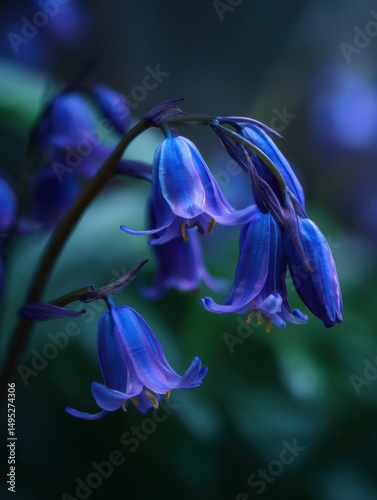 Close-Up of Bluebell Flowers in a Forest, Evoking Natural Beauty and Springtime Renewal for Floral Designs and Garden Inspiration : Generative AI