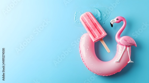 Wallpaper Mural Pink flamingo and ice pop on a light blue background. Torontodigital.ca