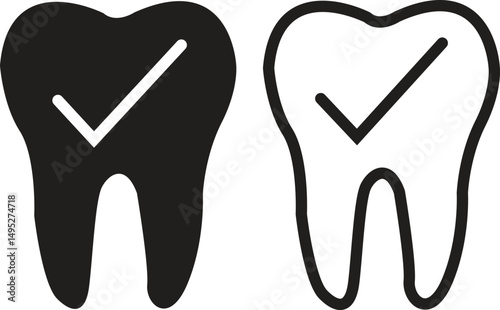 Dental insurance flat, outline icon set. Tooth depicting vectors for website, mobile interface, presentation, visual branding. Teeth care shield protection bacteria symbol. Hospital and medical signs.