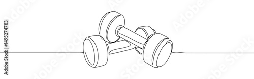 Dumbbell continuous one line drawing. Hand drawn gym concept.