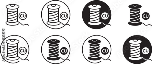 Copper Thread Spools Icon Set Line Art and Solid