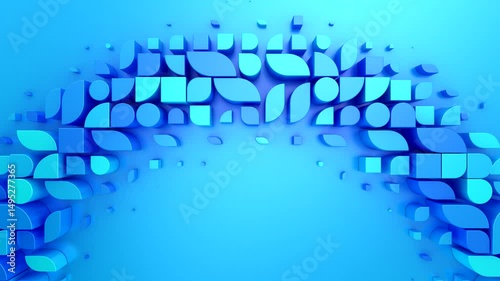 Geometric Shapes Form a Wave. Abstract motion, two color, 3d rendering, 4k resolution