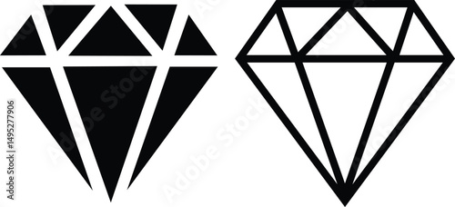 Diamonds icon set. Gemstone diamond flat, outline vectors. Precious crystal stones for mobile, web. Rich symbols representing luxury, wealth, jewelry often associated with finance or high-value items.