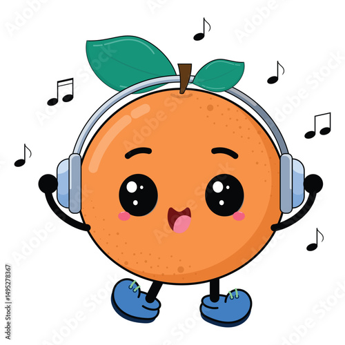 Cute And Sweet Orange Cartoon Listening To Music Happily Clipart Illustration