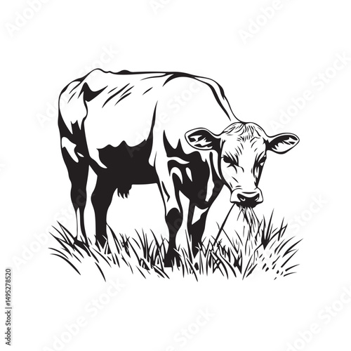 Vector illustration of a cow eating grass with a natural and lively appearance Vector illustration of a cow eating grass with a natural and lively appearance