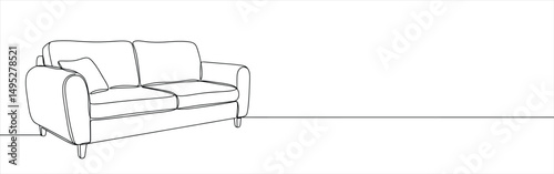 Sofa continuous one line drawing. Hand drawn furniture concept.