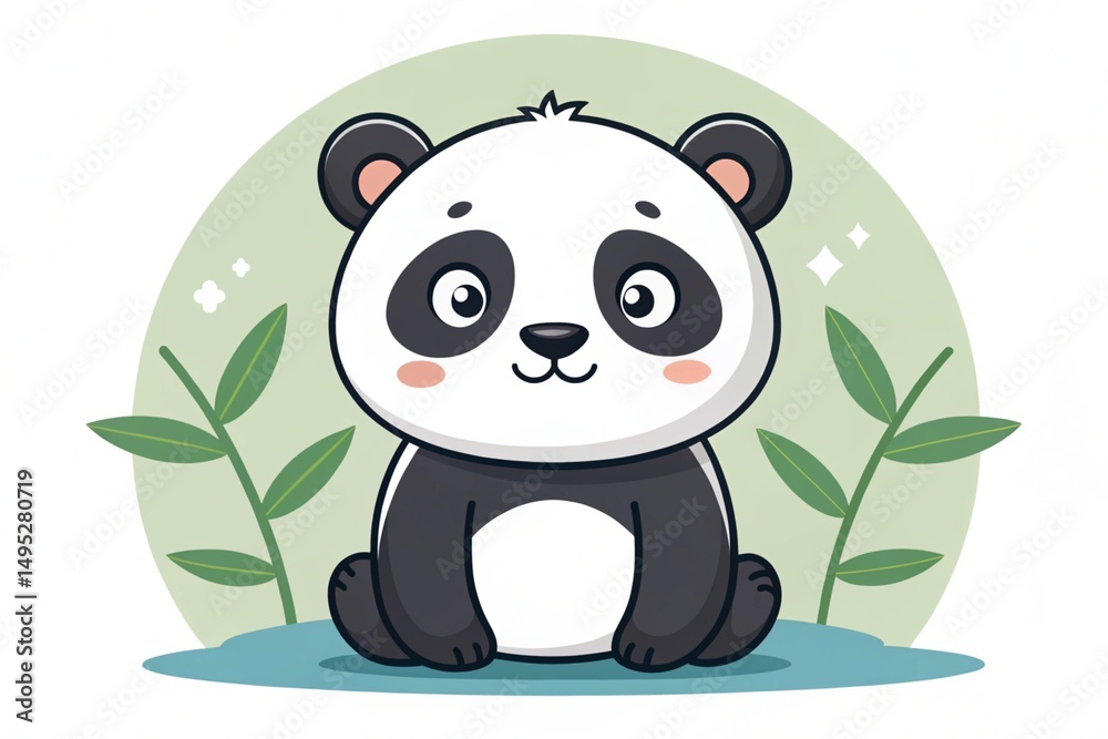 Obraz premium Adorable Cartoon Baby Panda Bear Sitting Amidst Bamboo Illustration