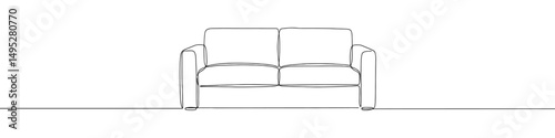 Sofa continuous one line drawing. Hand drawn furniture concept.