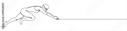 Swimming concept continuous one line drawing. Hand drawn woman ready to jump into the water..