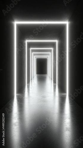 Illuminated corridor with neon lines creating a futuristic atmosphere in a sleek modern space