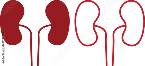 Set of Dialysis silhouette icons in trendy red flat and outline styles. Symbols use on website, mobile apps, logos and print media. Vectors illustration from medical and health care collection.