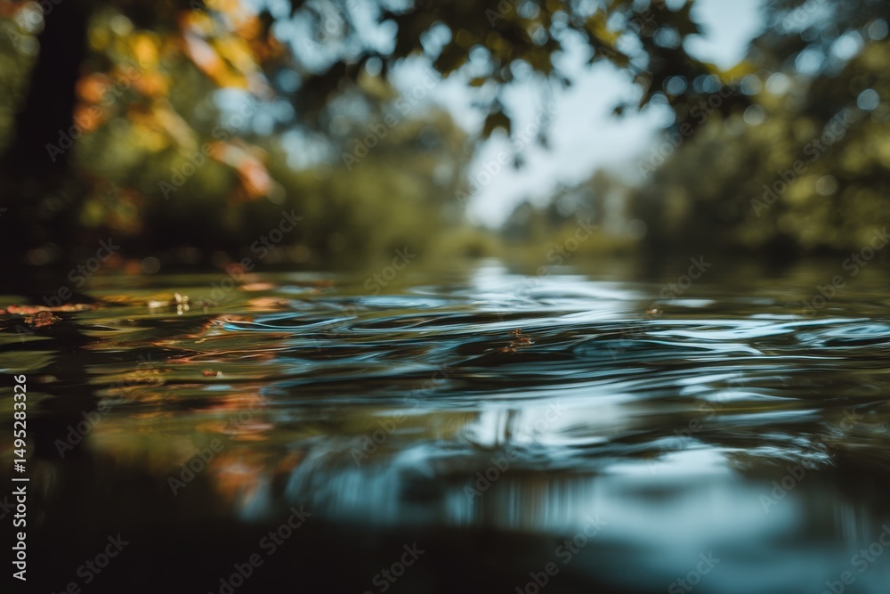 Fototapeta premium Calm Water Surface Reflecting Trees in a Forest, Evoking Tranquility and Natural Beauty for Travel and Ecotourism : Generative AI