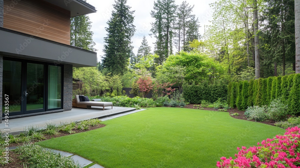 Fototapeta premium Back patio area of a modern home in a residential estate with no furniture