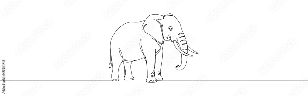 Fototapeta premium Elephant continuous one line drawing. Hand drawn animal.