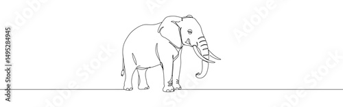 Elephant continuous one line drawing. Hand drawn animal.