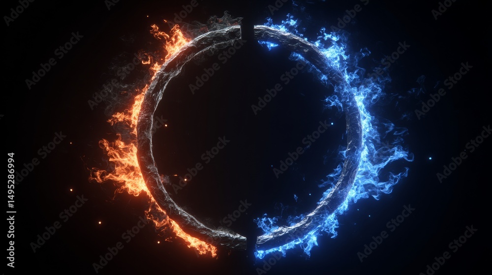Fototapeta premium Hydrogen, a renewable resource, is a zero-carbon emission energy alternative to LNG gas, shown in a 3D concept illustration of hot flames burning on water with H2 bubbles in the background,