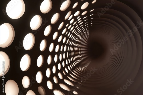 Intricate tunnel design with illuminated circles.