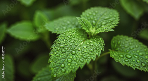 Fresh green nettle leaves with morning dew close-up