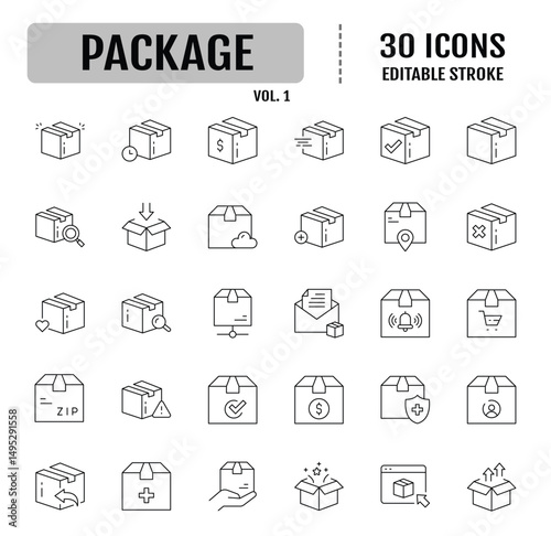 Package line icon set. Editable stroke. Vector illustration
