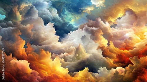 Abstract colorful cloudscape, vibrant hues, textured and dynamic