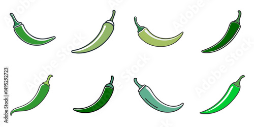 Vector illustration of multiple green peppers, outline
