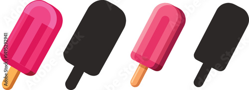 Pink popsicles summer treats ice lollies frozen dessert sweet snacks cool refreshment delicious food summer  vector illustration and silhouette design