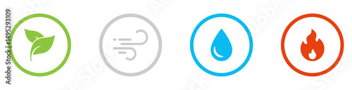 Four nature elements icon set. Air, earth, water, fire symbols. Natural elements icons. Vector illustration. EPS 10