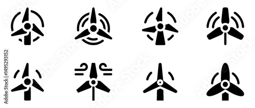 Wind energy. Wind energy icon. Windmill with turbine. Wind fan icon. Alternative eco electric power. Logo isolated on white background for production of electricity. Vector illustration. EPS 10