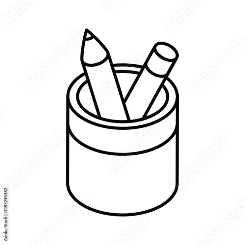 An editable isometric outline icon of pencil holder